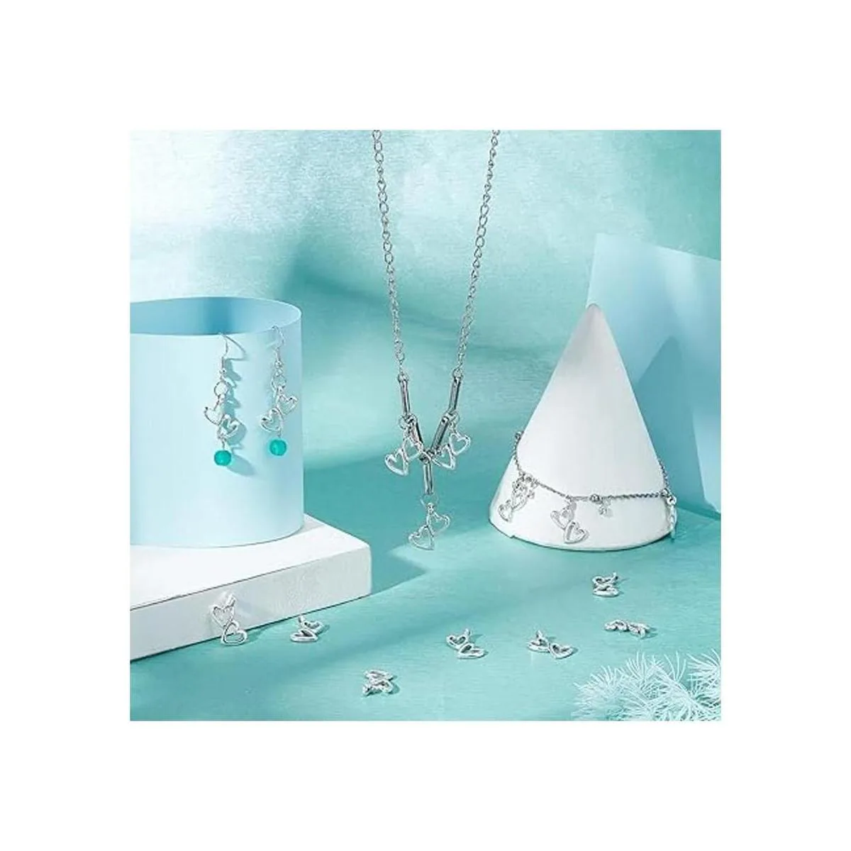 PH PandaHall 100 dijes de corazón doble de aleación