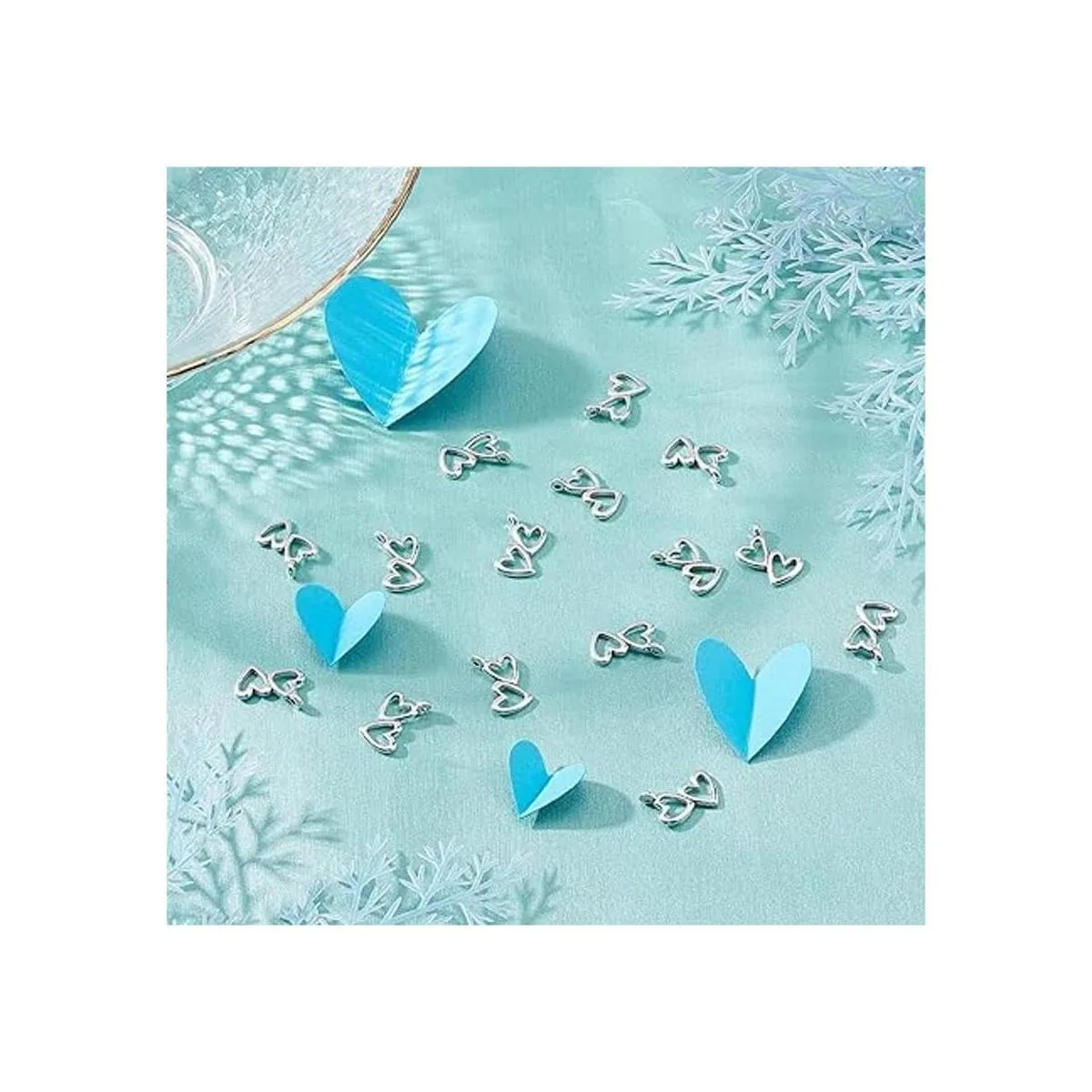 PH PandaHall 100 dijes de corazón doble de aleación