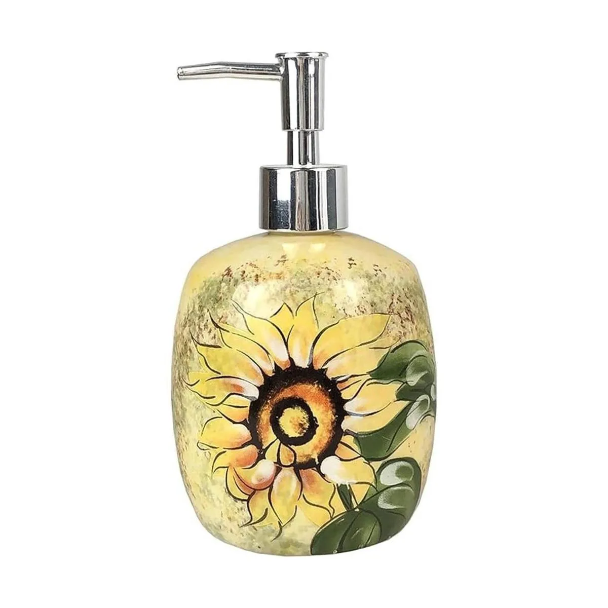 Dispensador de jabón pintado a mano de girasol de cerámica