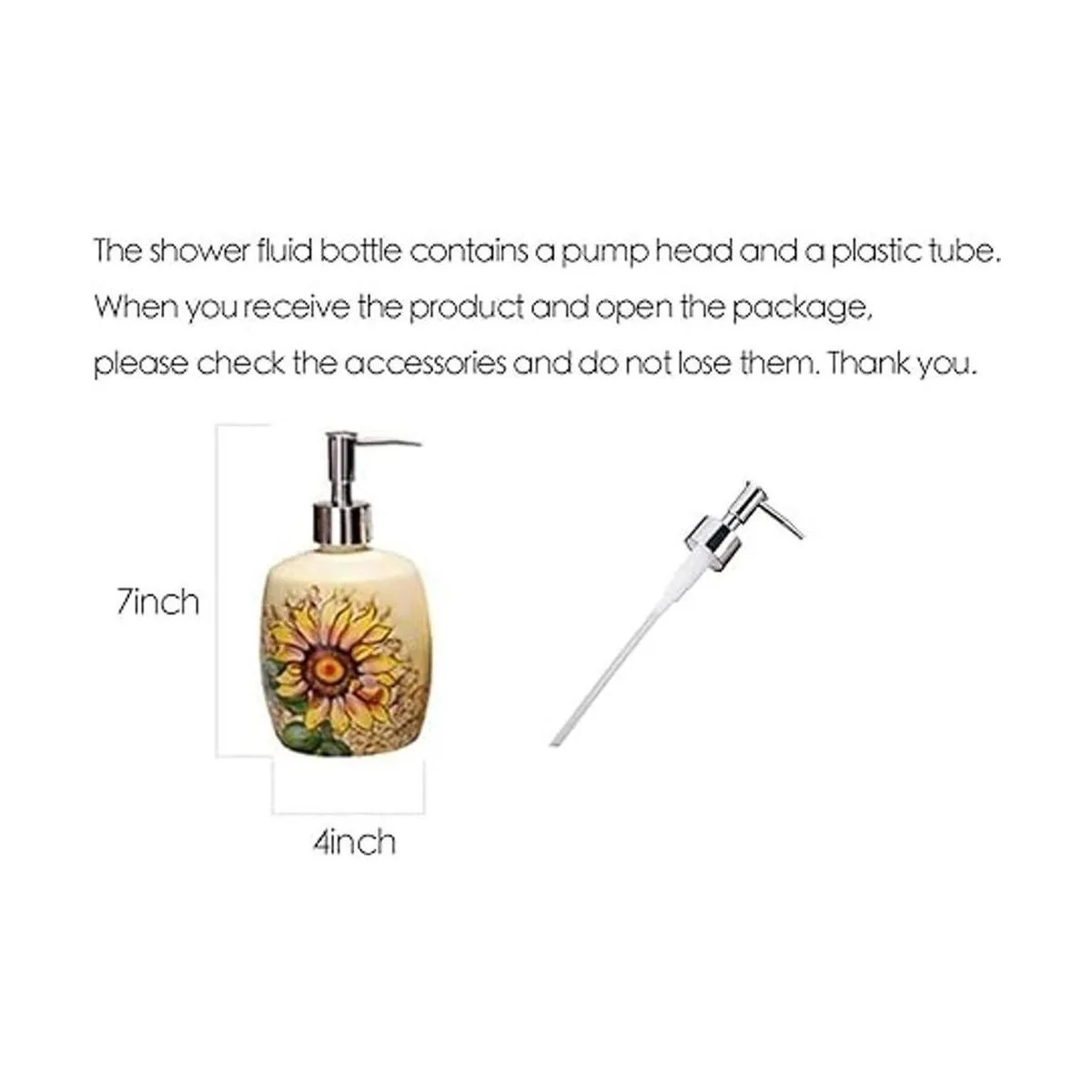 Dispensador de jabón pintado a mano de girasol de cerámica