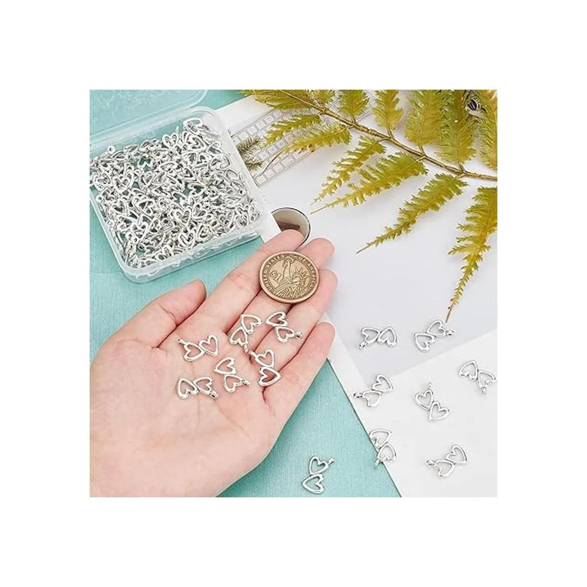 PH PandaHall 100 dijes de corazón doble de aleación