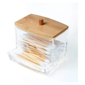 NAGU Soporte acrílico Qtip con tapa de bambú dispensador_1