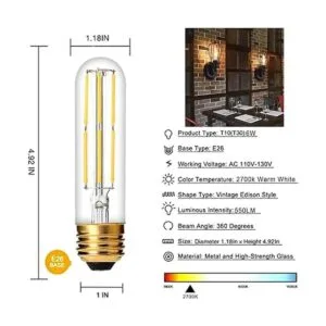 Bombillas LED T10 regulables de color blanco cálido de_3