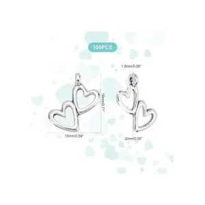 PH PandaHall 100 dijes de corazón doble de aleación