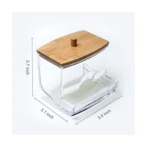 NAGU Soporte acrílico Qtip con tapa de bambú dispensador_6