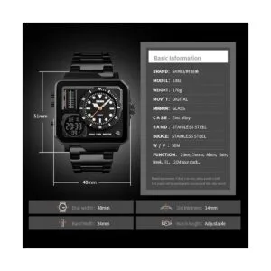 Reloj deportivo digital cuadrado de acero inoxidable con_6