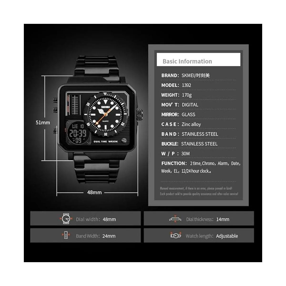 Reloj deportivo digital cuadrado de acero inoxidable con_6