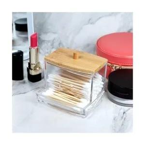 NAGU Soporte acrílico Qtip con tapa de bambú dispensador_5