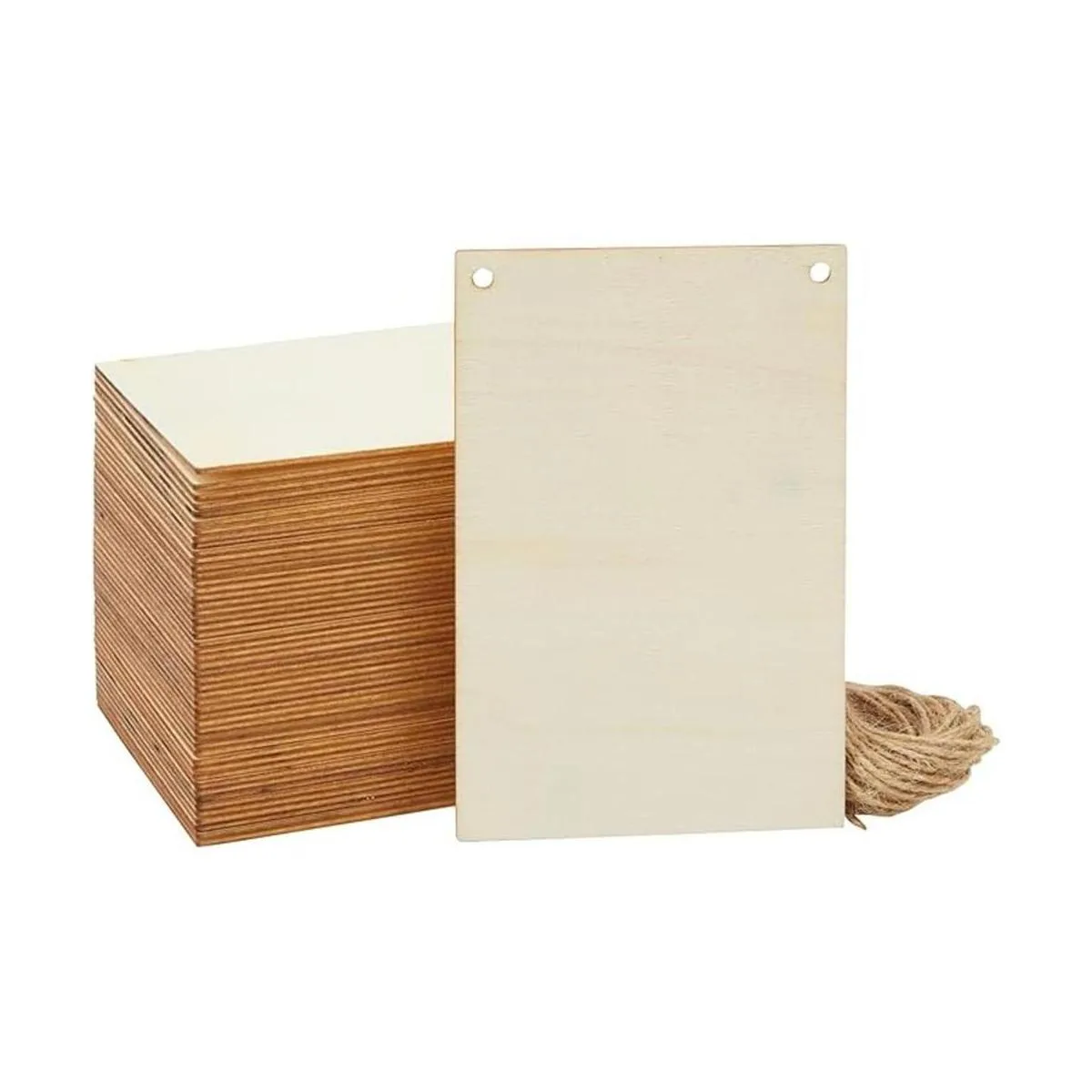Paquete de 50 placas de madera sin terminar con cuerda de