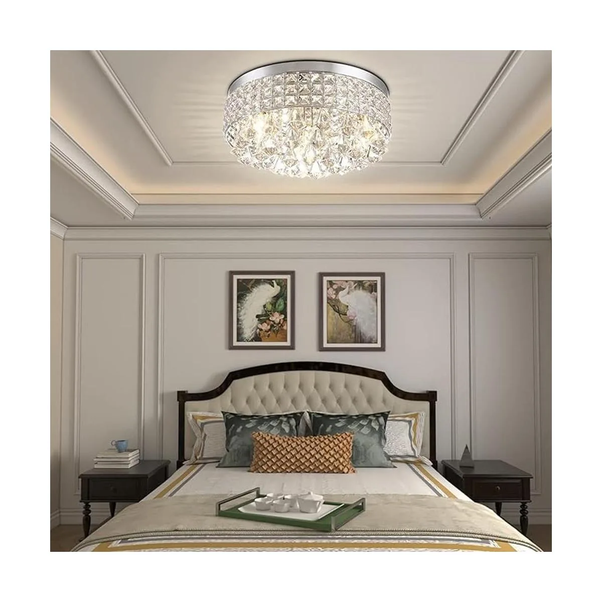 Maxax Lámpara de araña de cristal de 4 luces moderna