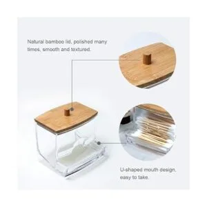 NAGU Soporte acrílico Qtip con tapa de bambú dispensador_3