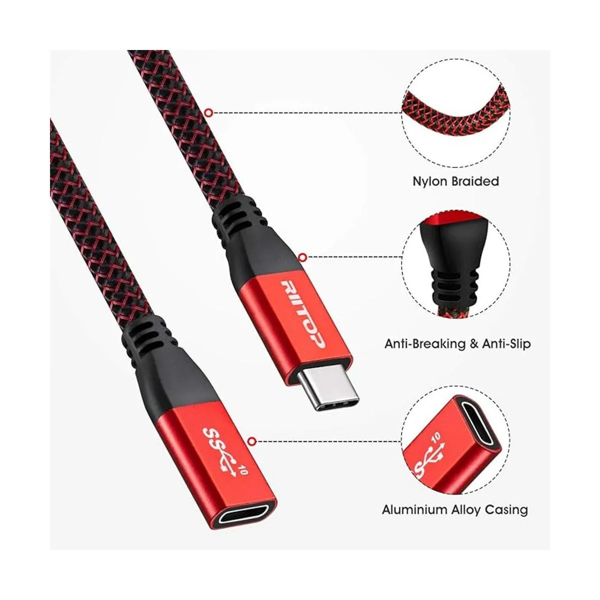 RIITOP Cable de extensión USB C cable trenzado macho a