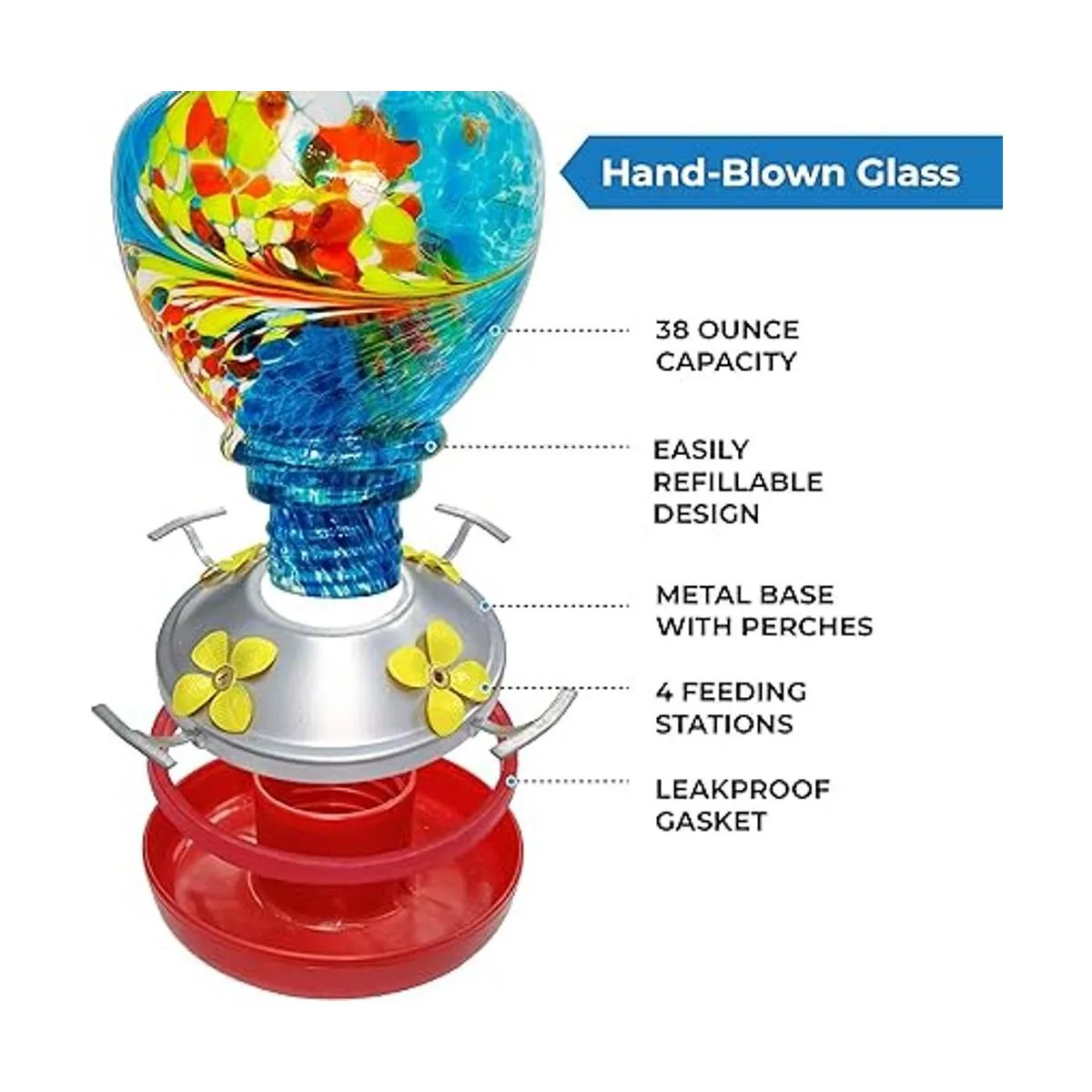 Comedero de colibrí Cristal soplado HQ Nectar de alta