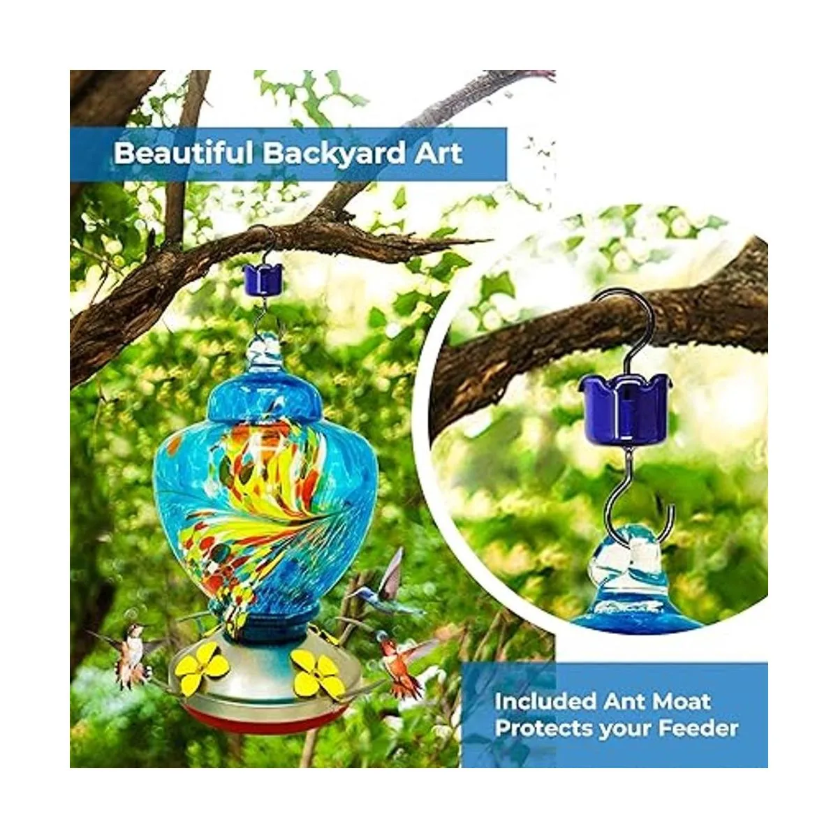 Comedero de colibrí Cristal soplado HQ Nectar de alta