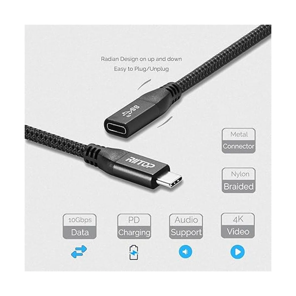RIITOP Cable de extensión USB C corto 2 pies extensor_2