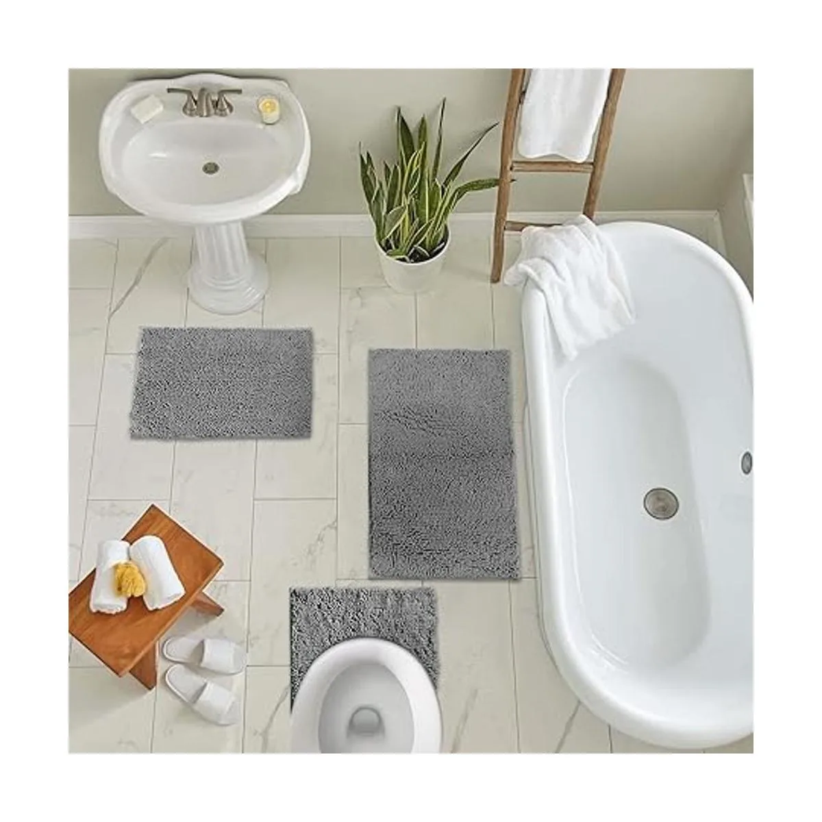 LuxUrux Juego de 3 tapetes de baño de felpilla mullida_3