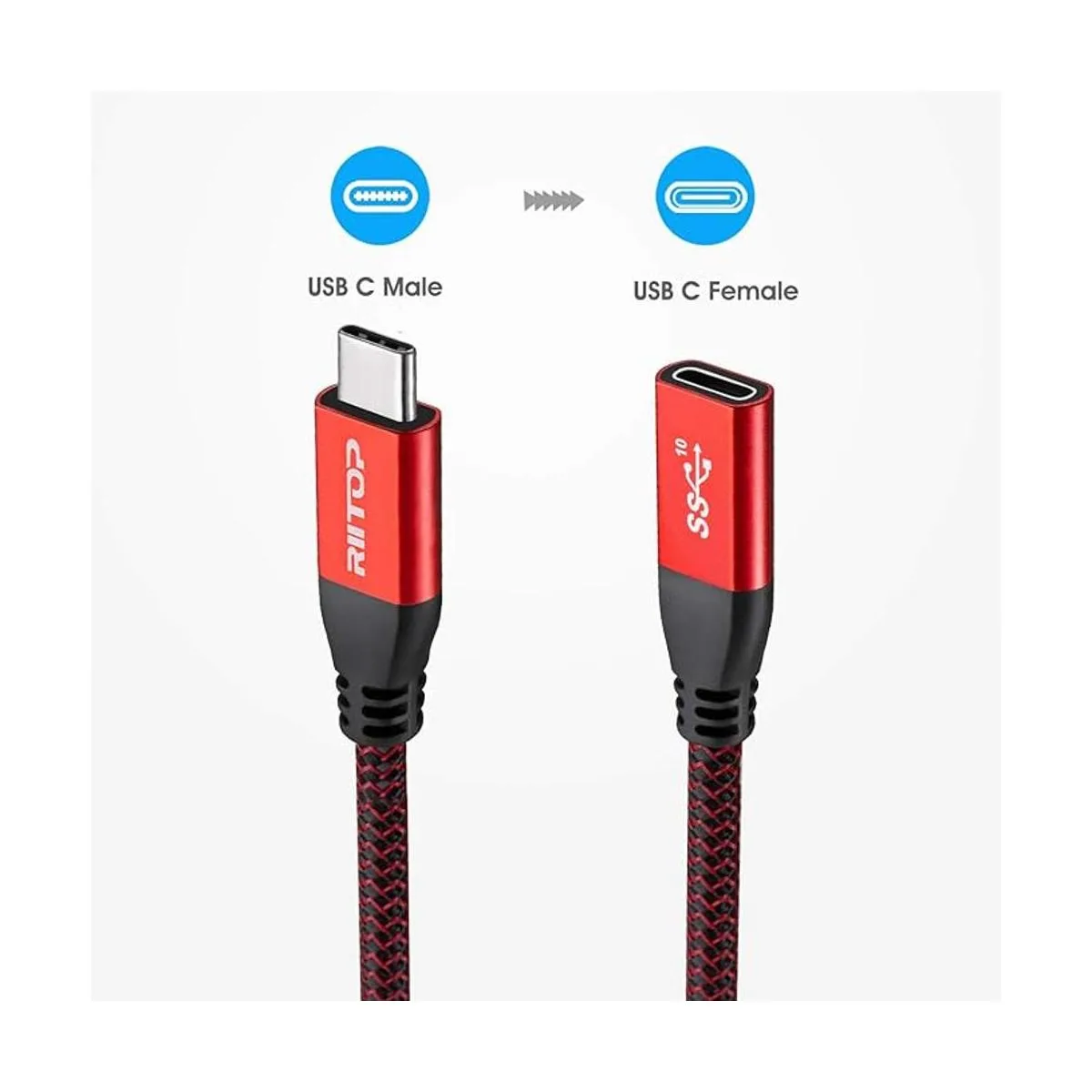 RIITOP Cable de extensión USB C cable trenzado macho a