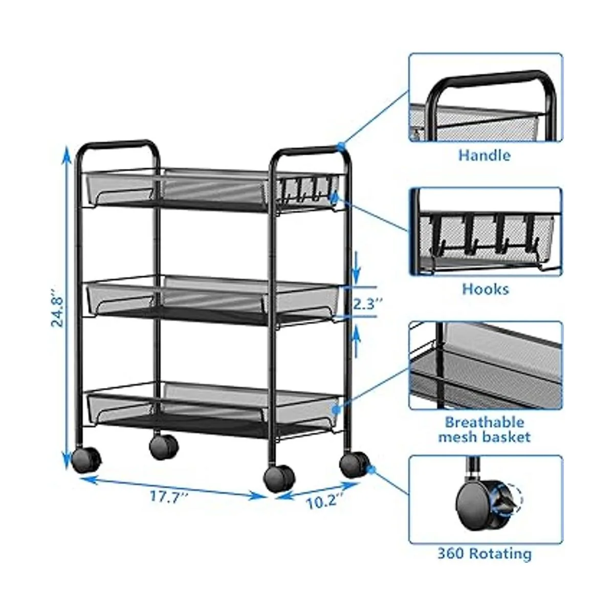 OVICAR Carro rodante de 3 niveles de alambre de malla