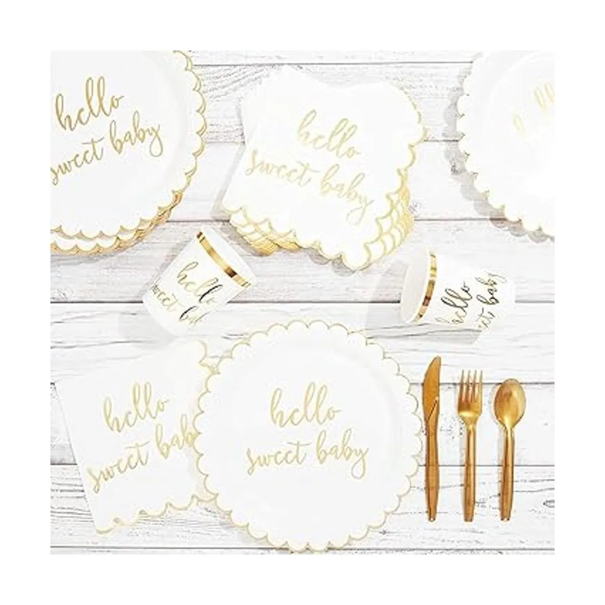 Paquete de 48 platos de papel Hello Sweet Baby para baby