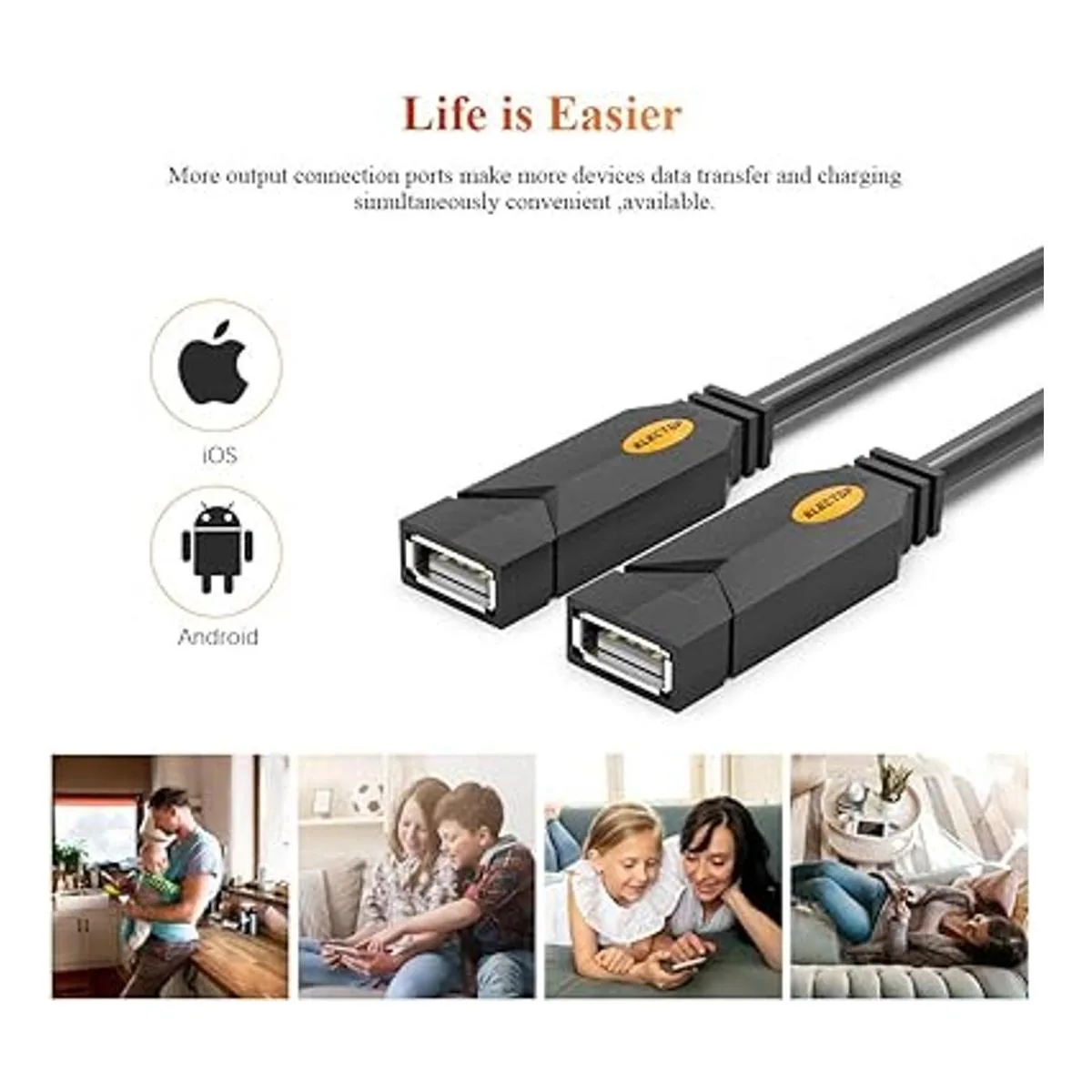 Divisor USB Electop 2 puertos USB A Hub Dual Hembra Y_2