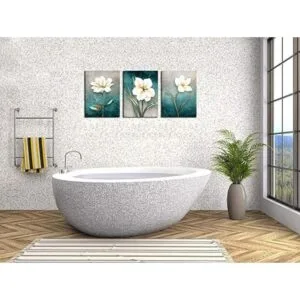 Lienzo de flores para pared diseño floral blanco crema_3