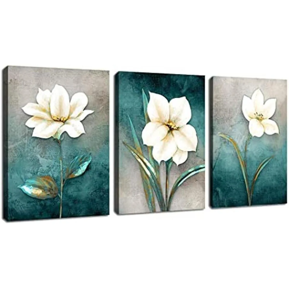 Lienzo de flores para pared diseño floral blanco crema_1