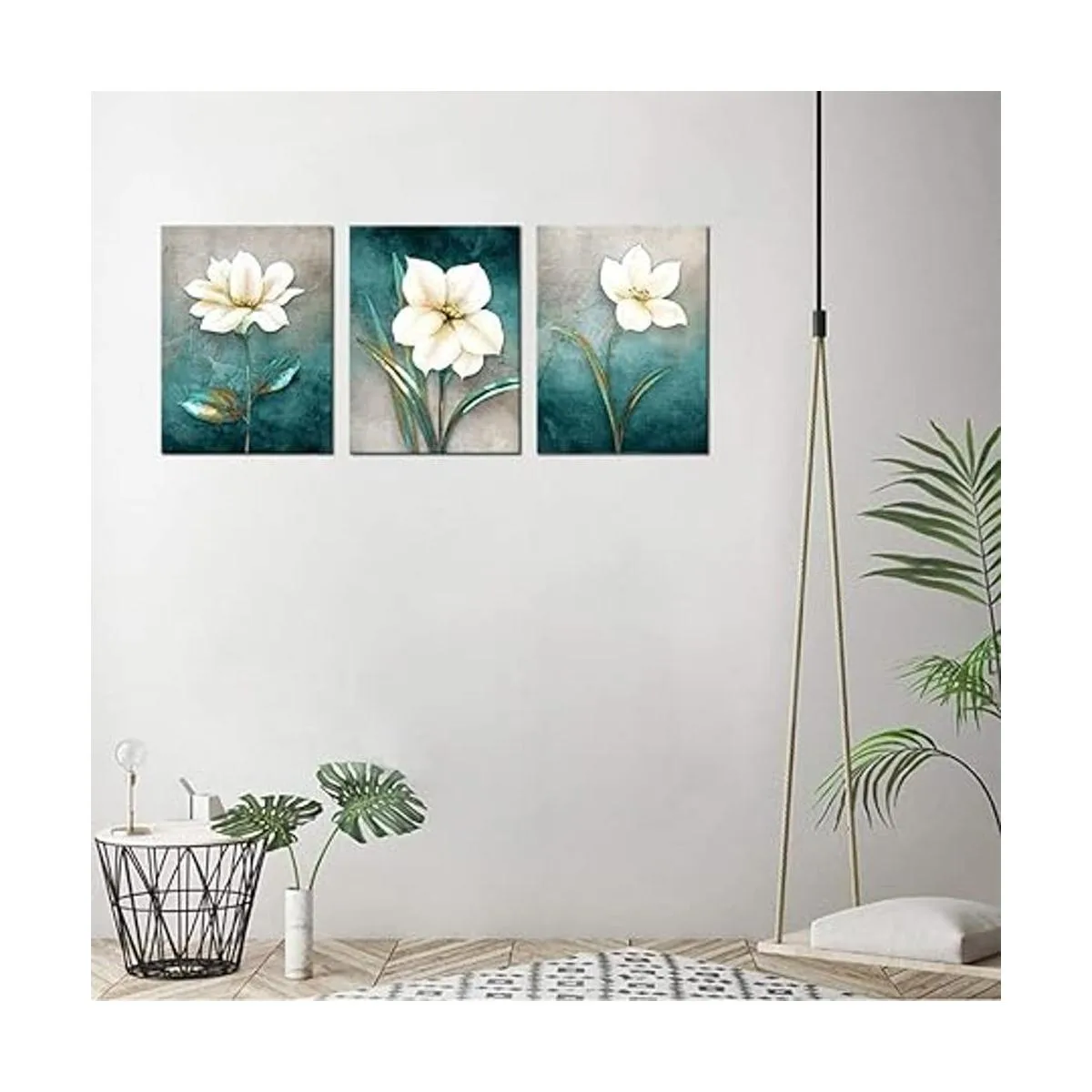 Lienzo de flores para pared diseño floral blanco crema_5