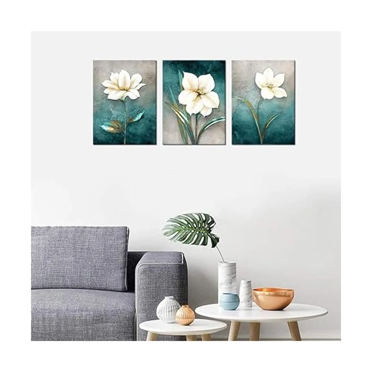 Lienzo de flores para pared diseño floral blanco crema_2