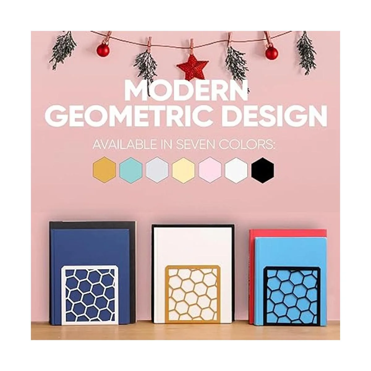 Sujetalibros geométricos de panal rosa de alta calidad_5