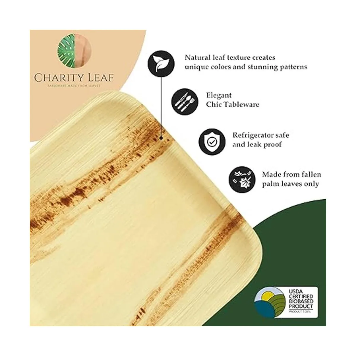 Charity Leaf Bandejas desechables de hoja de palma de 14 x_6