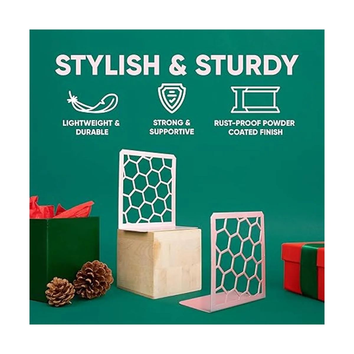 Sujetalibros geométricos de panal rosa de alta calidad_2