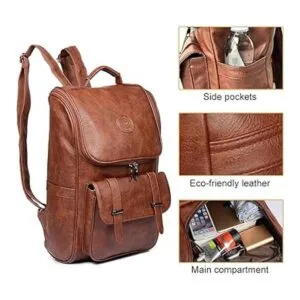 Mochila de piel vegana delgada vintage portátil para