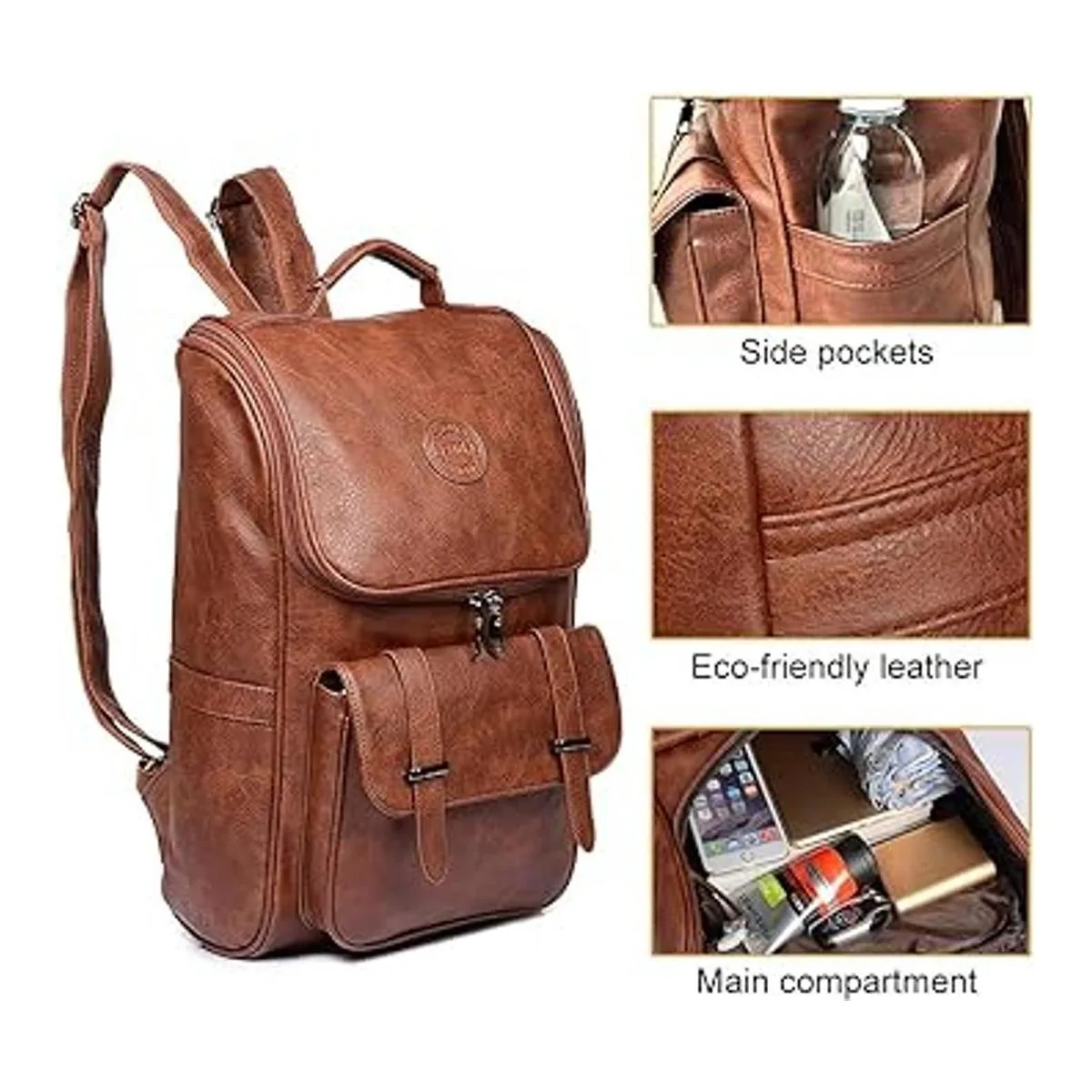 Mochila de piel vegana delgada vintage portátil para