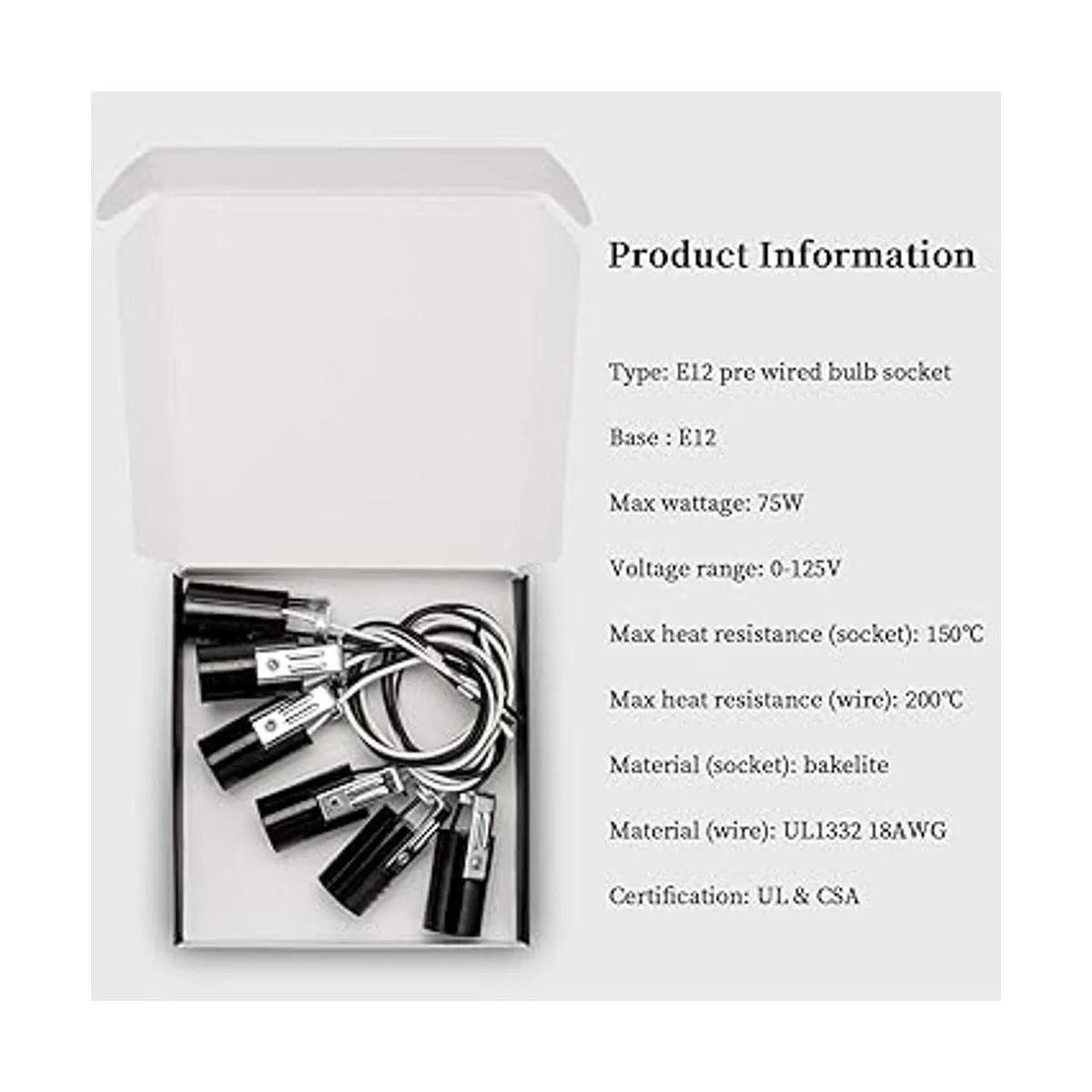 DiCUNO Soporte de lámpara E12 con cable de 8 pulgadas