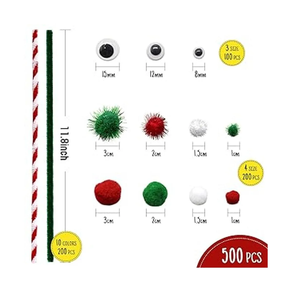 Juego de 500 limpiadores de tuberías de Navidad incluye