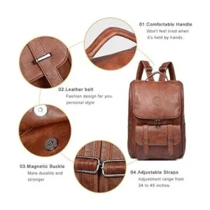 Mochila de piel vegana delgada vintage portátil para