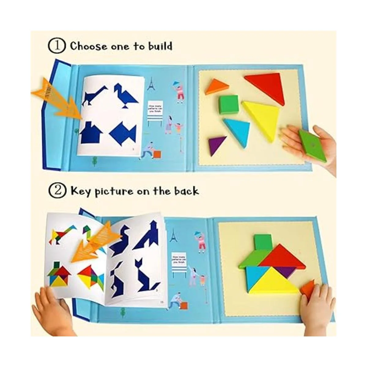 BEESTECH Libro de rompecabezas de madera Tangram juegos_2