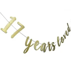 Letrero de 17 años con purpurina dorada para decoración de_2