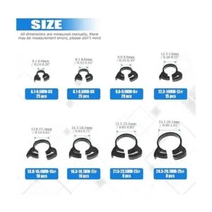 Glarks 121Pcs 8 Size Heavy Duty Black Double Gripping