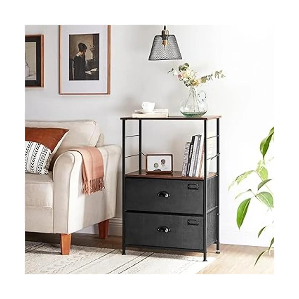 SONGMICS Mesita de noche mesa de noche industrial con 2_2