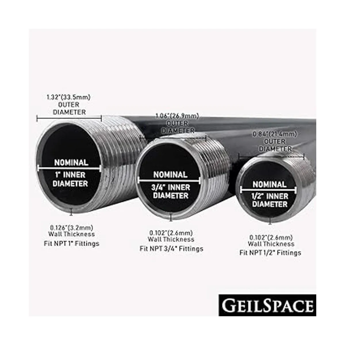GeilSpace tubería de metal gris precortada resistente de