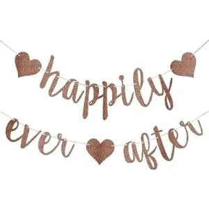 Happy Ever After Banner con purpurina de oro rosa_1