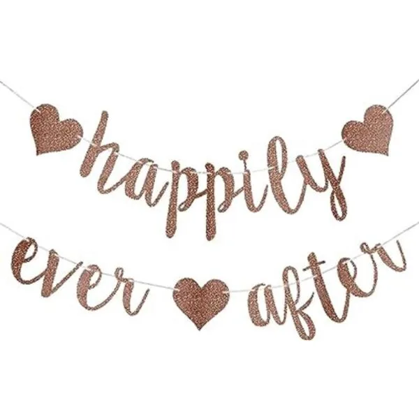 Happy Ever After Banner con purpurina de oro rosa_1