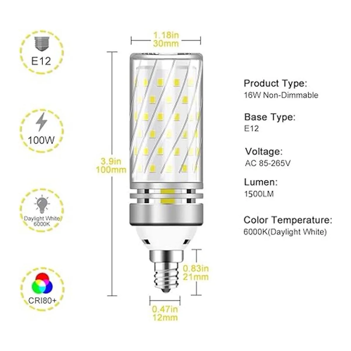 Bombillas LED E12 bombillas de candelabro de 16 W luz