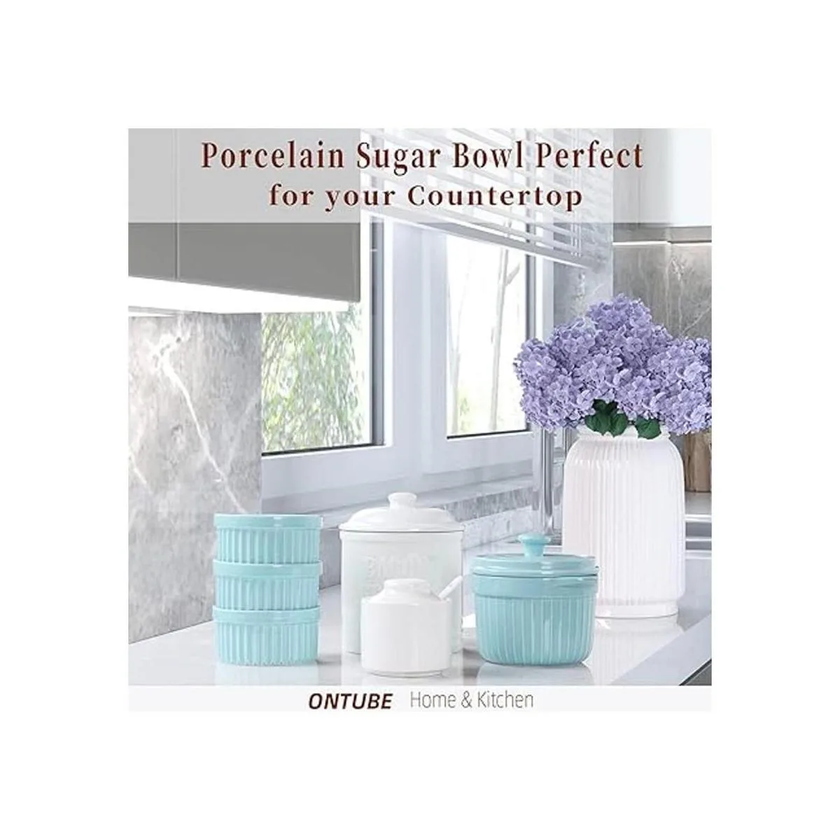ONTUBE Azúcar de cerámica con tapa y cuchara caja de_6