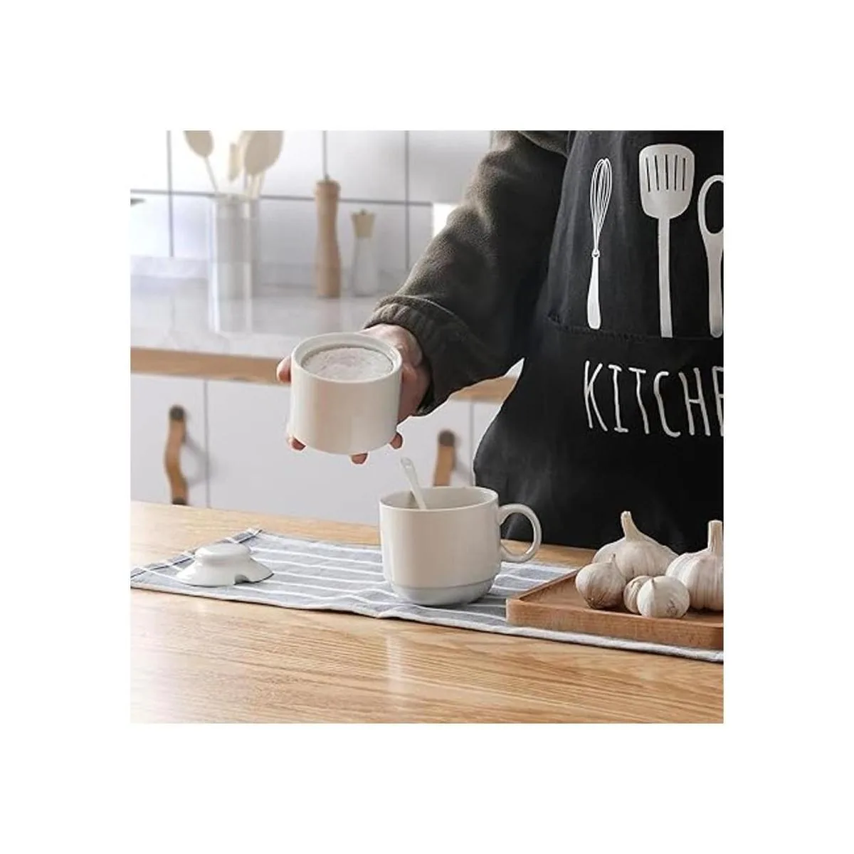 ONTUBE Azúcar de cerámica con tapa y cuchara caja de_4