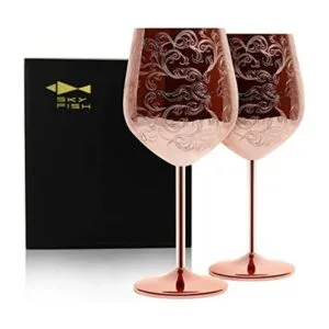SKY FISH Copas de vino de acero inoxidable grabadas con_1