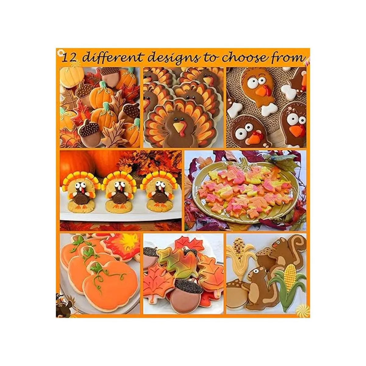 Juego de 12 cortadores de galletas grandes de otoño para