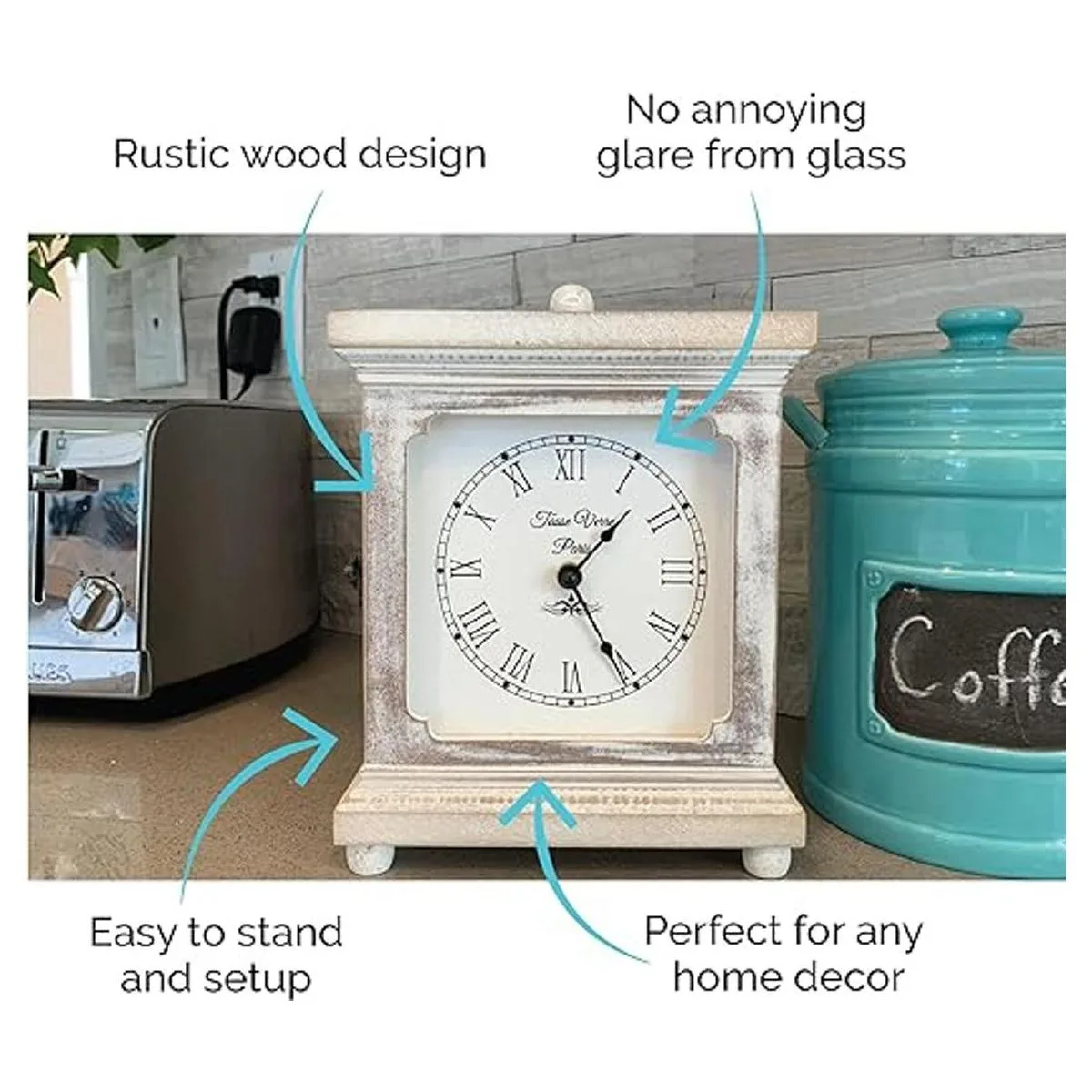 Tasse Verre Reloj rústico de estante silencioso para_2