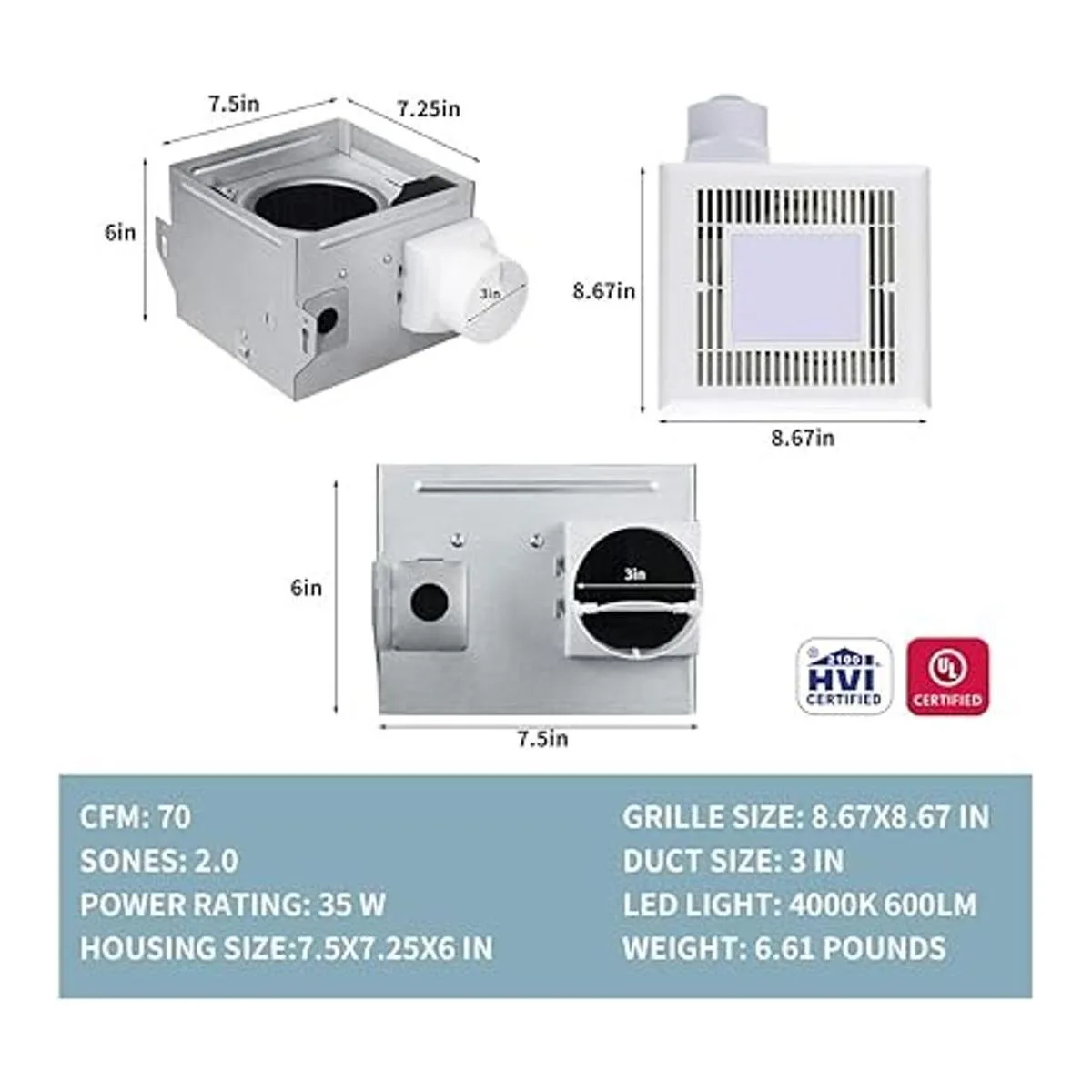 Tech Drive VeryQuiet 70 CFM 2.0 Sone Bathroom Ventilation_2